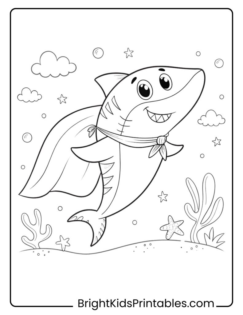 A cartoon shark wearing a cape