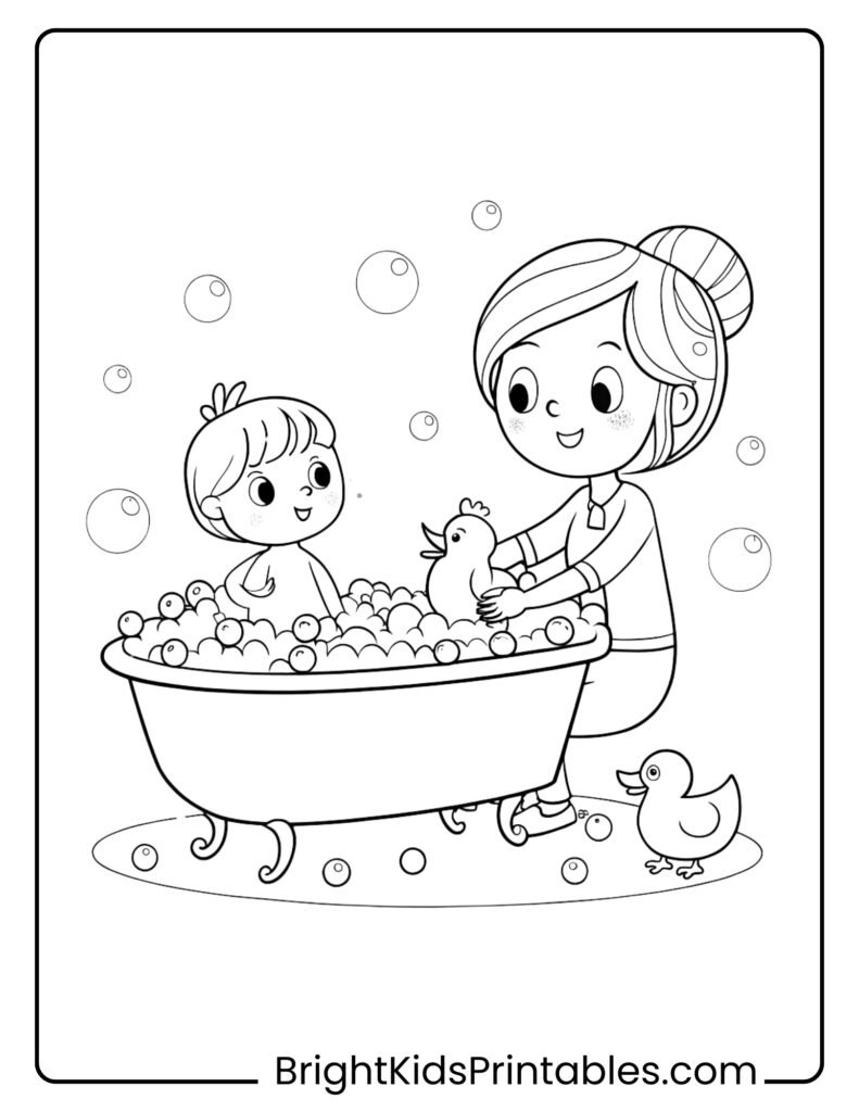 A mother and child engaged in a joyful activity coloring pages