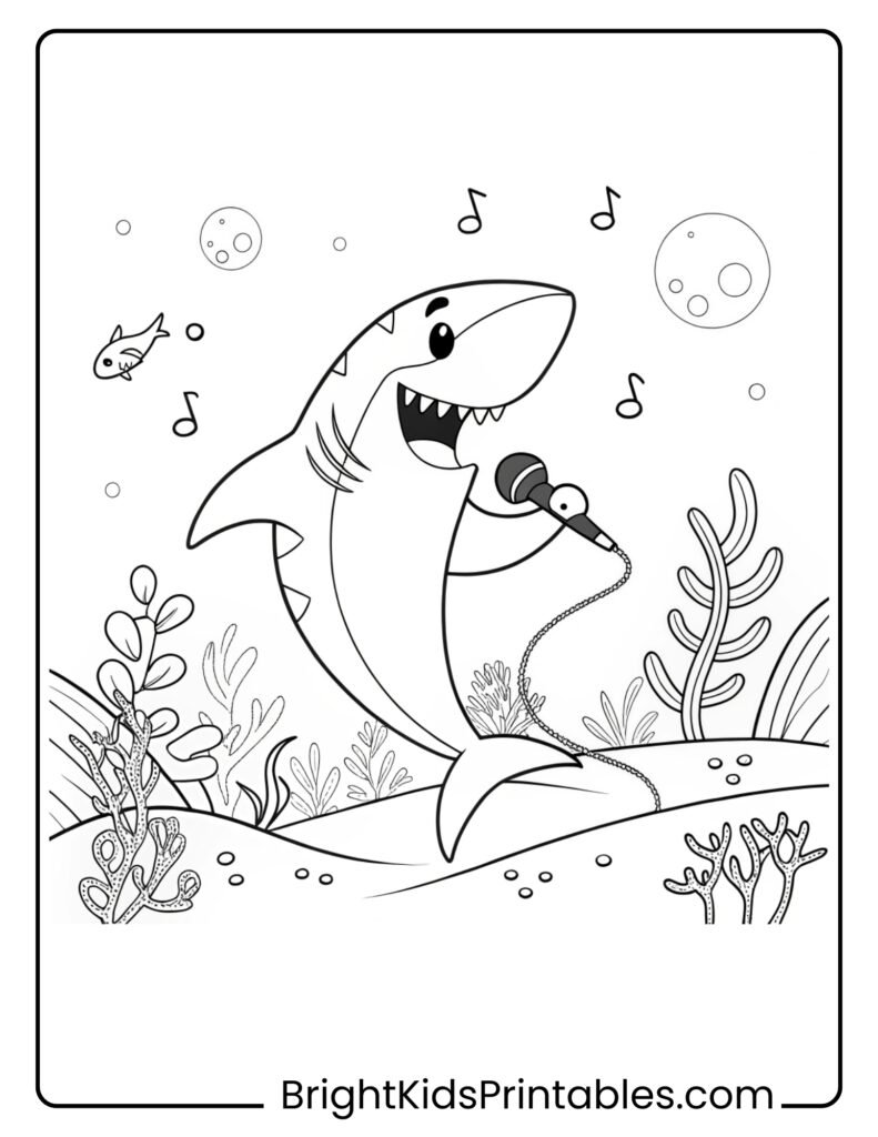 A playful shark singing joyfully in the ocean