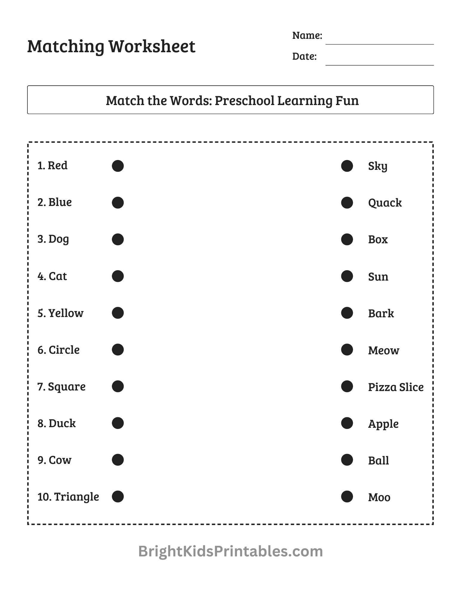 Matching Worksheet-Question 1st Grade