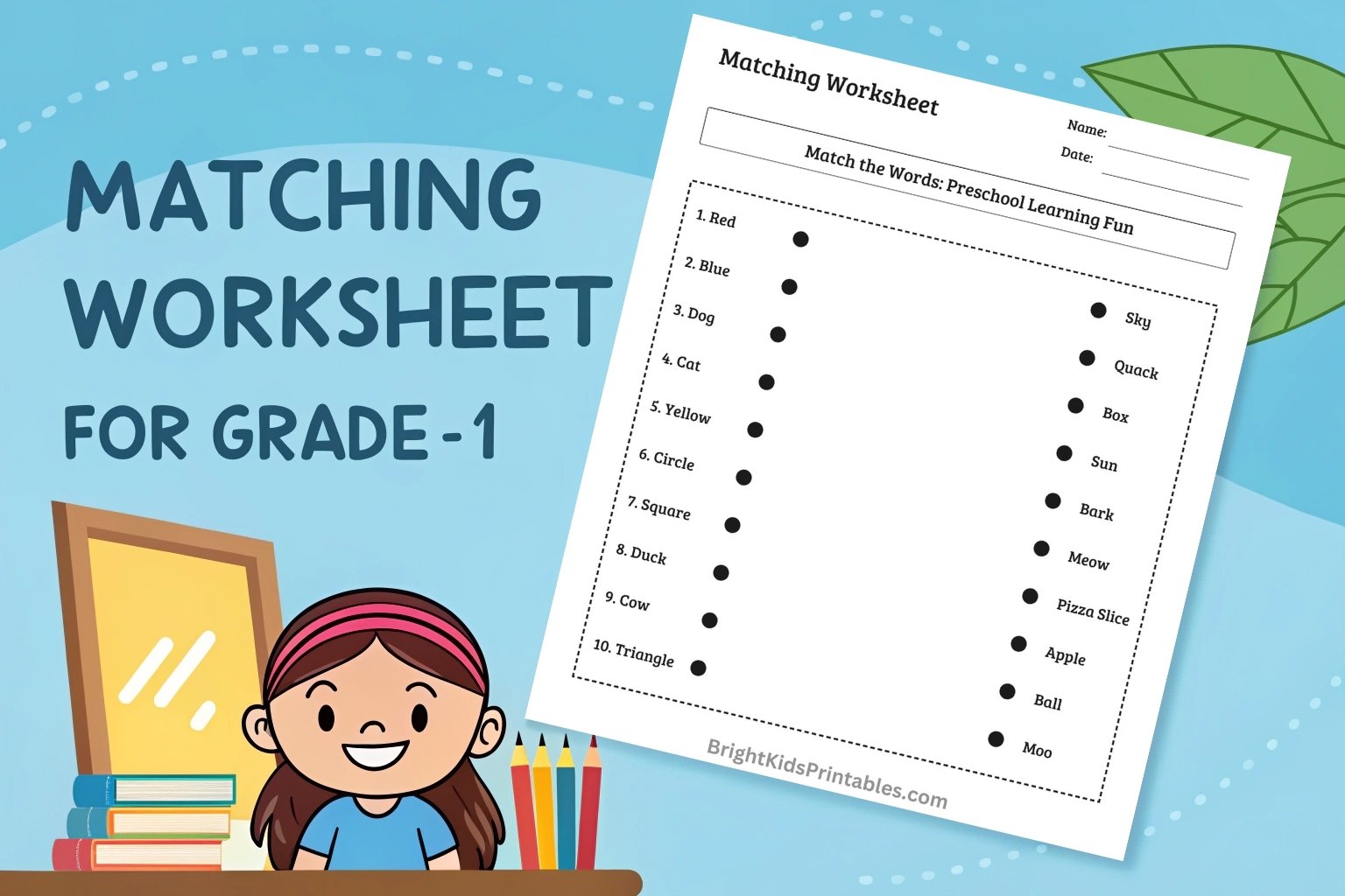 Matching Worksheet for Grade 1 Printable Banner