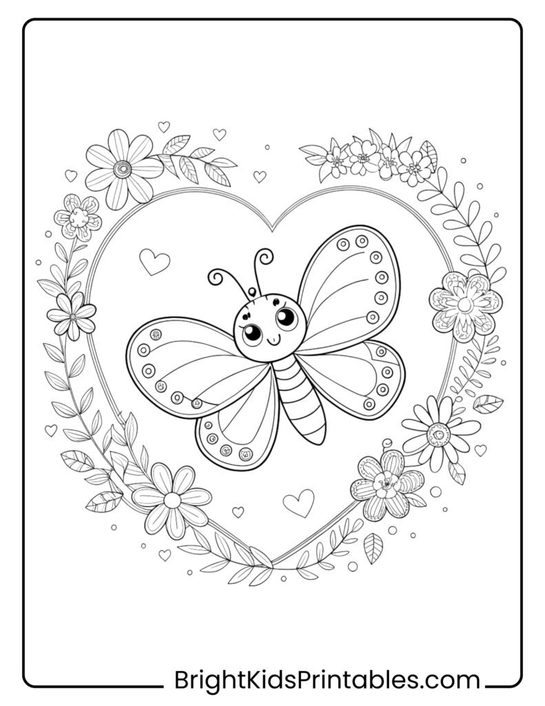 A colorful butterfly nestled in a heart-shaped frame
